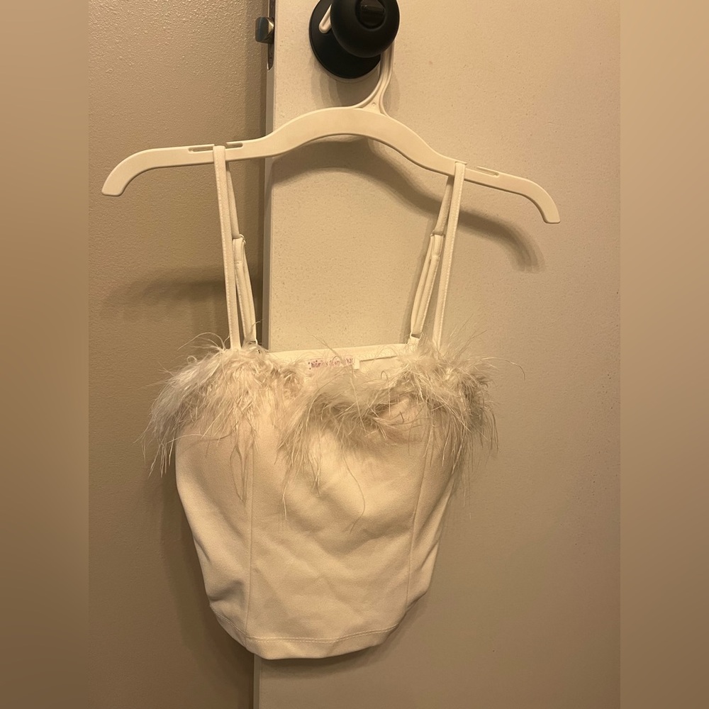 Honey & Sparkle White Feather Cropped Tank Top